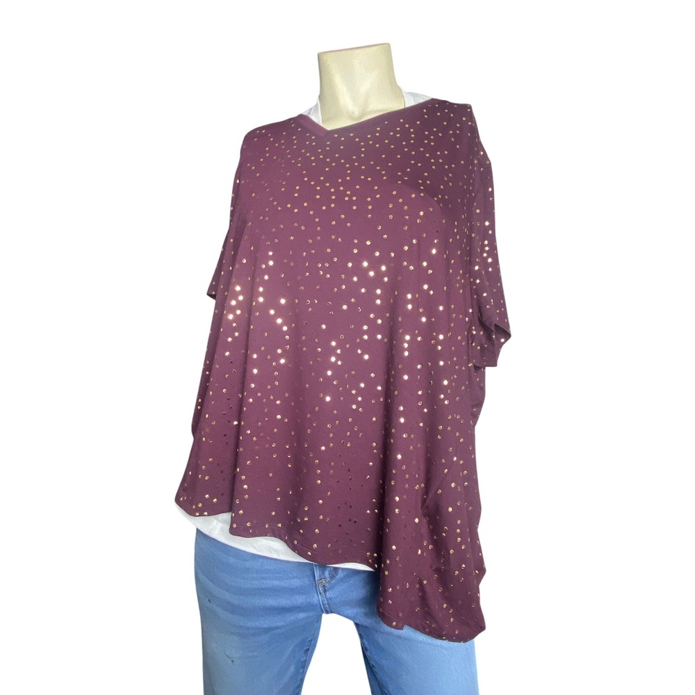 Massini Women's 3X Purple Gold Foil Polka Dot V-Neck Top Plus Size Blouse